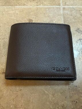 Coach Pebbled Leather Bifold Wallet in Dark Brown
